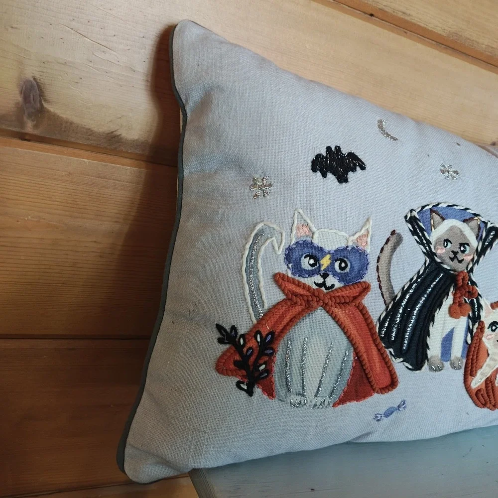 Humane World for Animals Purple Cat Costume Trick Or Treat Halloween Pillow D1
